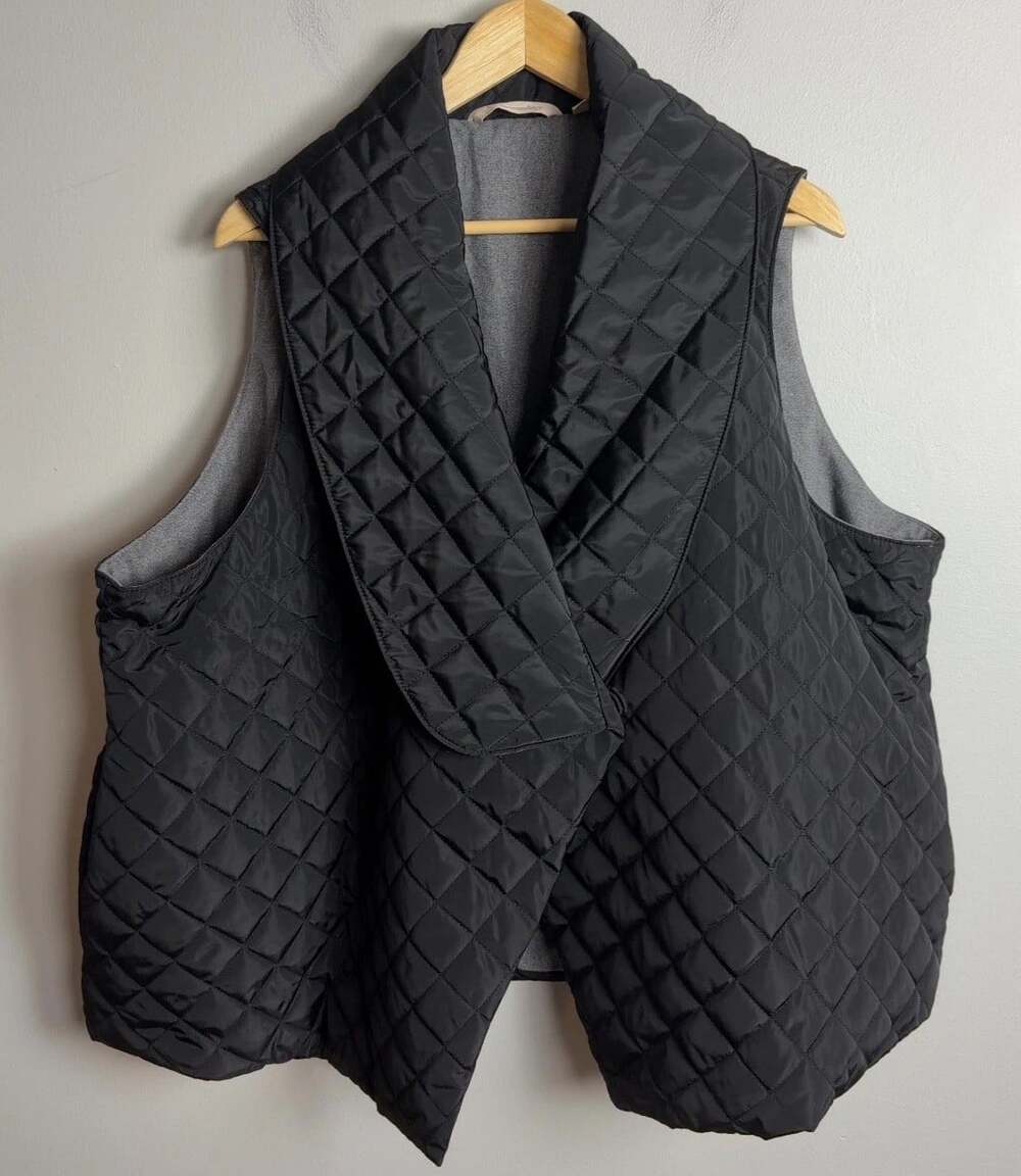 Soft Surroundings Quilted Vest Plus Size 3X Black Shawl Collar Layering Women’s